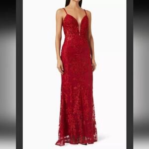 NWT Mac Duggal All Over Crystal Embellished Cherry Red Ball Gown Size US 4